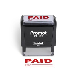 Promot Paid Stamp Self Inking Stamp - Paid Stamp for Office, Accounts Payable Stamp w/Check Number and Date - Rubber Stamps for Retail Use, Red Ink Stamp, Self Inking Stamp for Business Supplies
