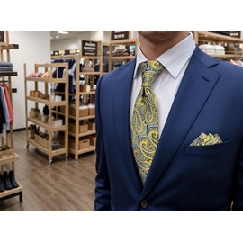 Shlax&Wing Mens Necktie Ties Yellow Blue Paisley Silk Fashion Wedding