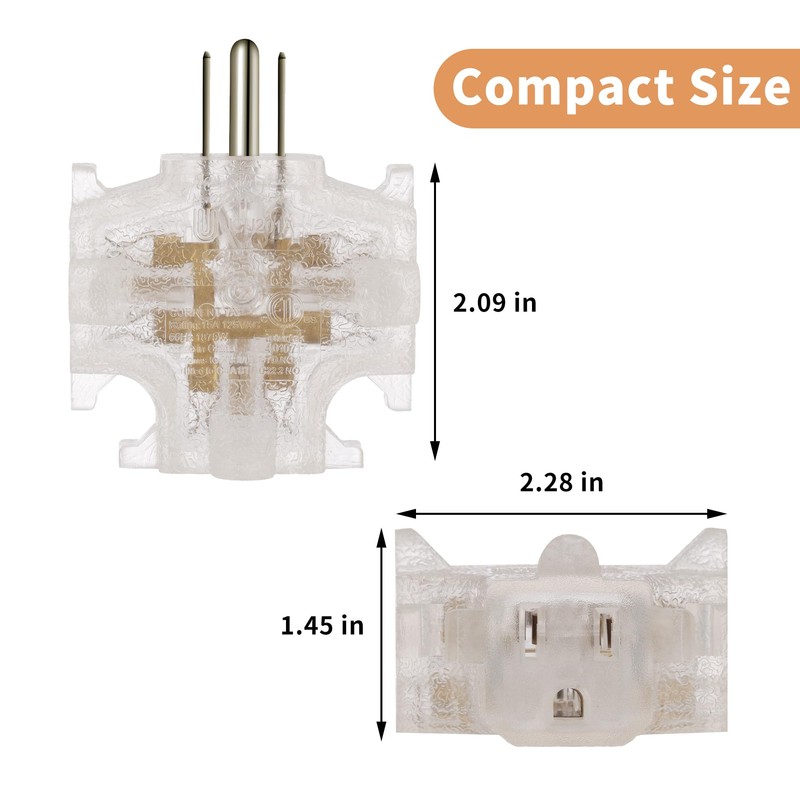 GOMEN 3-Outlet Grounding Adapter, Heavy Duty 3 Way Plug Adapter,