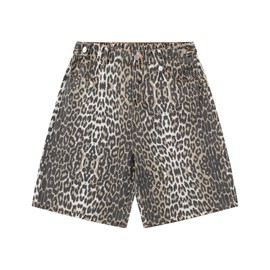 Ponitrack Unisex Leopard Jorts Women Baggy Cheetah Shorts Vintage Straight Leg Jeans Casual Y2K Streetwear (Leopard,S,Small)