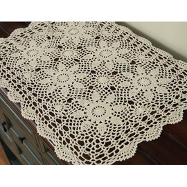 Beige 16x23 Inch Rectangle HANDMADE Cotton Crochet Lace Placemat Doilies