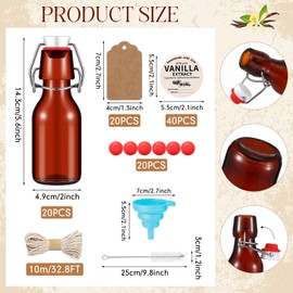 Vesici 20 Sets Swing Top Glass Bottles Set Amber Homemade Vanilla Extract Bottles Vanilla Extract Jars for Christmas DIY Crafts (8 Oz)