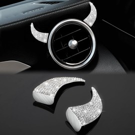WINKA Bling Devil Bull Horn 3D Interior Diamond Sparkly Decoration Stickers for Car Dashboard, Truck, Motorcycle - Cute Accessories for Women, Rhinestone Diamond Decorations (White)