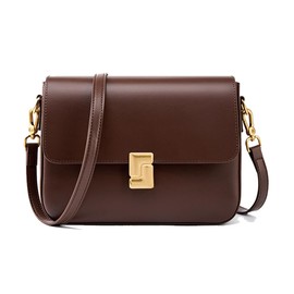 JIUFENG Genuine Leather Wallet Purse Shoulder Bag for Women, Womens Crossbody Clutch Handbag with Buckle Closure and Adjustable Strap, Coffee