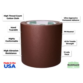 BookGuard 4 inch Premium Bookbinding Repair Cloth Tape, 15 Yard Roll, Brown