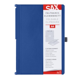 SAX Folding Clipboard Blueberry Clipboard A4 to A5 Portrait and Landscape Format Ideal for Travel and Business Holds 30 Sheets Includes Elastic Closure Band and Pen Loop Durable & Shockproof