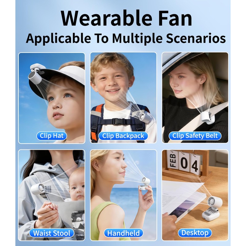 Blissfuhue Portable Clip on Fan, 3-in-1 Hands Free Mini Hat