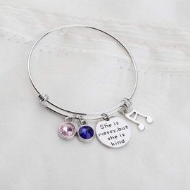 AKTAP Waitress Musical Inspired Bangle She is Messy But She's Kind Broadway Musical Quote Gift (Broadway Quote Bracelet)