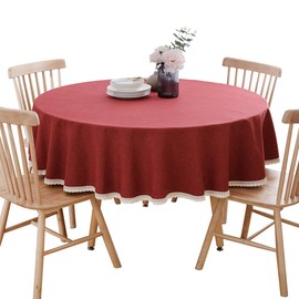BHOMTY Round tablecloth made of cotton linen, machine washable, red, diameter 100 cm. Suitable for round tables with a diameter of 50-60 cm