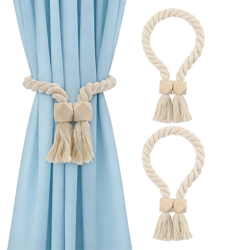 CHAOTEMAI 2 PCS Magnetic Curtain Tie Backs, Linen Fabrics Tie