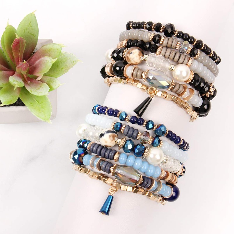RIAH FASHION Bead Multi Layer Versatile Statement Bracelets - Stackable