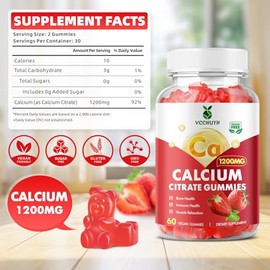 VCCHUYH VCCHUYH Calcium Citrate Gummies 1200mg, Chewable Calcium Supplements for Women & Men, Sugar Free Calcium Gummies for Bone, Muscle & Immune Support, Strawberry Flavor 120 Count