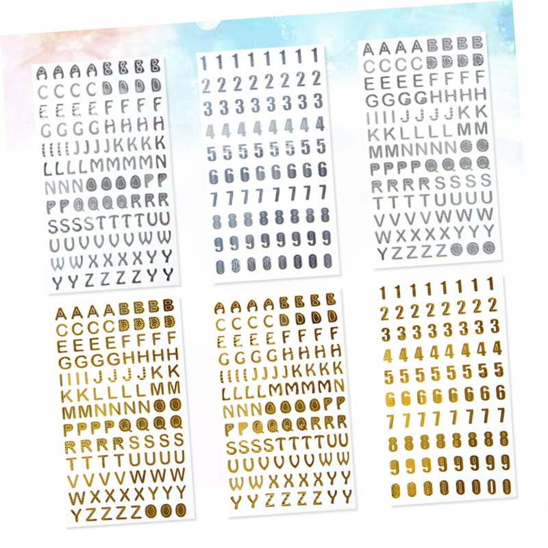 IWOWHERO 6 Sheets Decorative Scrapbook Stickers Hot Stamping Letters Numbers