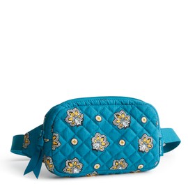 Vera Bradley Premium Cotton Mini Belt Bag, Teal and Gold Bandana Paisley