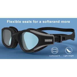 Emsina Swim goggles, AU2 Super Anti-Fog Polarized Swimming goggles Adult Men Women Youth (BlackGray Smoke Lens)