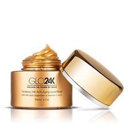 GLO24K Mascarilla de Oro Antienvejecimiento de 24K , Mascarilla de ORO rejuvenecedora hidratante de 24 K, Elimina Bolsas y Puntos Negros, Círculos Oscuros y Decoloración, Antiarrugas, Hidratante, Blanqueante