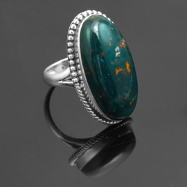 Silver Palace Natural Oval Shape Bloodstone Solid 925 Sterling Silver Beaded Split Shank Ring For Women & Girls, Metal gemstone, bloodstone