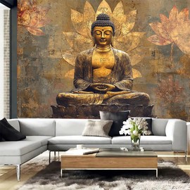 FENDROM Sitting Golden Buddha Tapestry Wall Hanging Buddhist Statue Tapestries Lotus Meditation Wall Decor Zen Art Psychedelic Indian Tapestry for Bedroom Living Room Home Decor