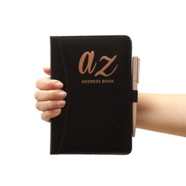 a to z Telephone Address Book A-Z Index Hard Back Cover Plus Pen A5 Addresses Book Home Office Work (Black)