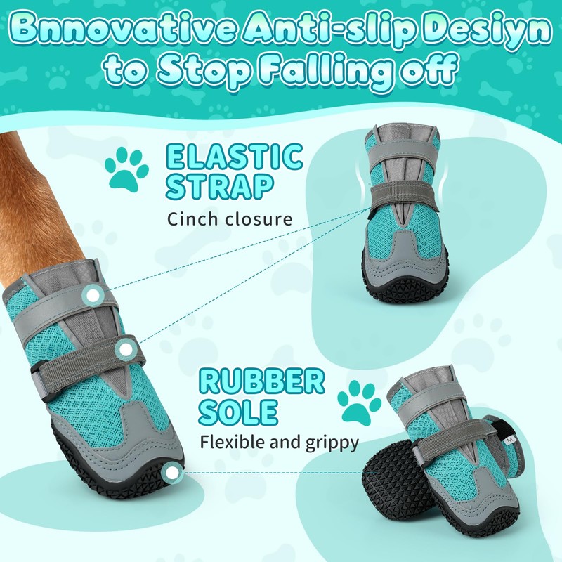 OHCOZZY Dog Shoes with Breathable Mesh, Anti-Slip Dog Boots with