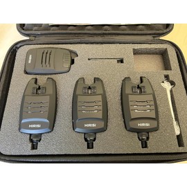 TMC 3 x Carp Bite Alarms & Receiver set, case, jacks, snag bars, Bright LED's