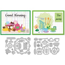 DELORIGIN Tea Making Tools Cutting Dies Card Making Die Stencil Desserts Tea Sets Metal Card Die Cuts Scrapbooking Embossing Template Dies for Greeting Cards Craft Paper Album Invitation Decor