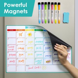 MaxGear Monthly Magnetic Calendar for Fridge, 17" X 12" Fridge Calendar Whiteboard, Reusable Magnetic Dry Erase Calendar White Board Planner for Refrigerator with 7 Fine Point Markers, 1 Eraser