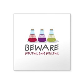 CafePress Beware Potions & Poisons Sticker Square Bumper Sticker Car Decal