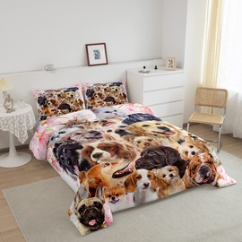 Dog and Cat Comforter Set Lover's Pet Toddler Bedding Set for Kids Boys Girls 3D Floral Animal Pink Comforter Lovely Pet Animal Decor Quilt Set Room 2Pcs Twin Size