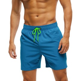 Men's Swimming Trunks with Zip Pocket, Quick-Drying Breathable Swimming Trunks with Mesh Lining, Beach Shorts for Surf Sports Swim Pool, peacock blue, M