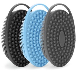 Body Scrubber Silicone, Silicone Foot Scrubber for Shower & Exfoliator Brush Body, Large Flat Head Design with Handle - Black, Blue & Gray, Back Scrubbers for Effective Use in Showers