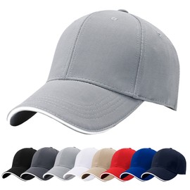 Baynetin Men's Baseball Caps, 100% Cotton 6 Pannels Plain Solid Colour Hat, Pre-Curved Visor with Sandwich Adjustable Breathable Summer Adjustable Outdoor Sports Cap, lightgrey