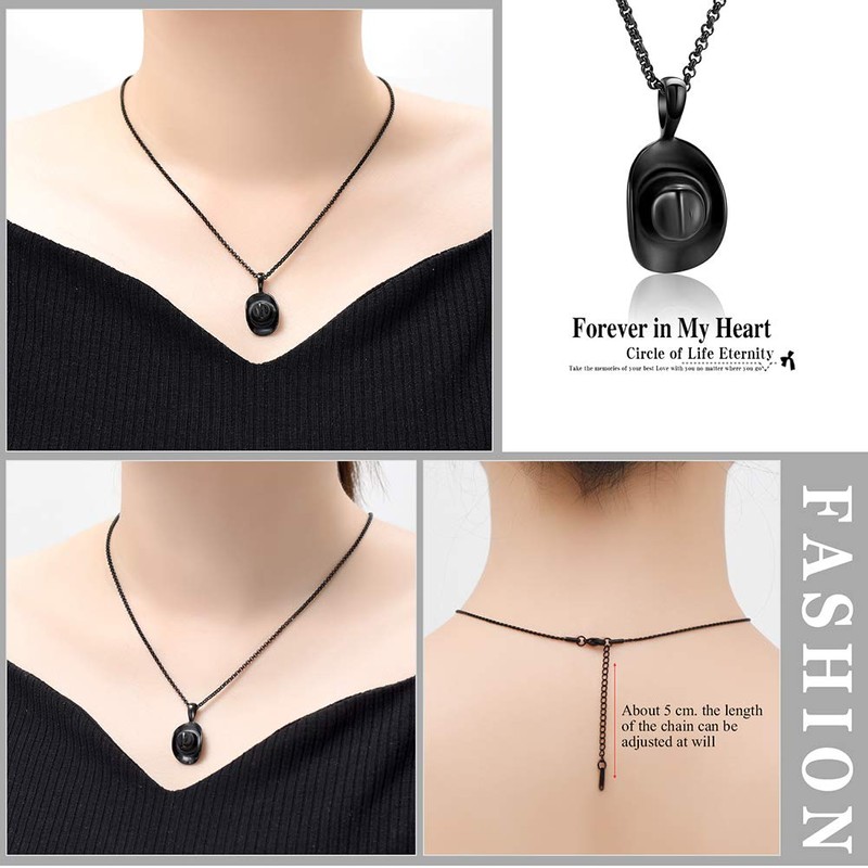 SS9721 Cowboy Hat Stainless Steel Cremation Urn Pendant Necklace Memorial