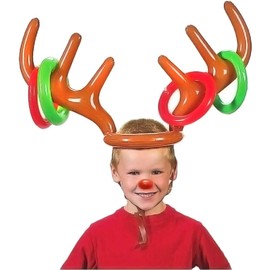 DERAYEE Christmas Inflatable Reindeer Antlers Hat with Rings for Party Office Games Kids Fun Family Holiday