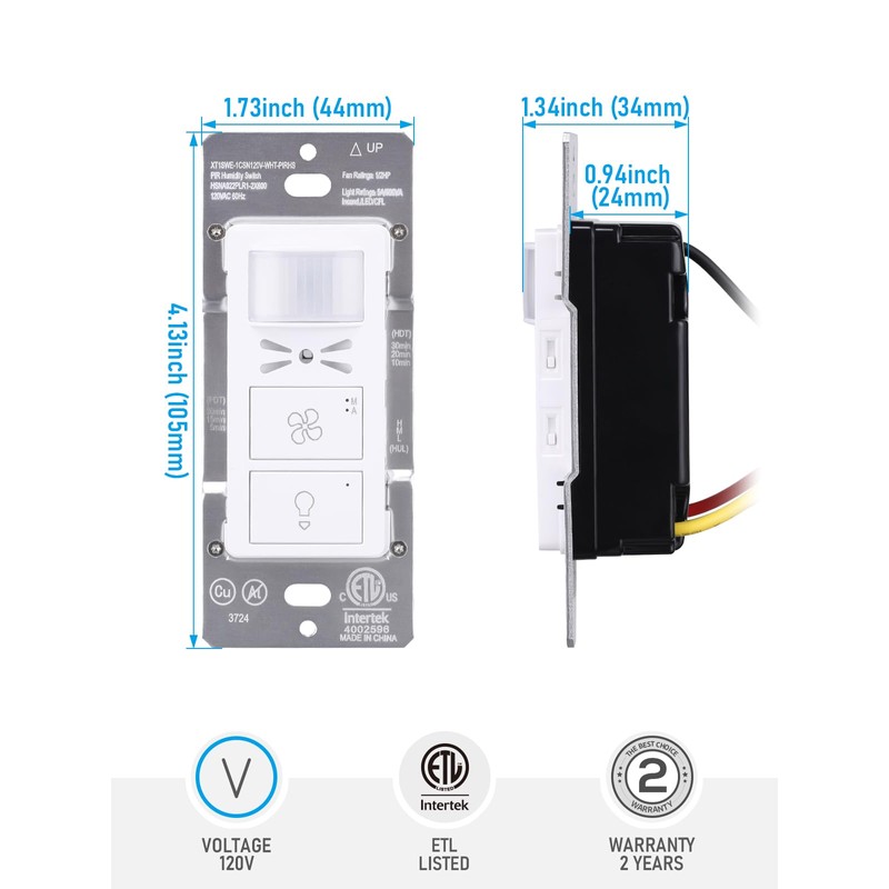 TORCHSTAR Humidity Sensor Switch with PIR Motion Detection, Adjustable Timing,
