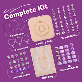 HAPTIME Charm Bracelet Making Kit, Jewelry Making Kit for Girls, DIY Necklace Kit with Initial Jewelry Box, Unicorns Crafts Arts Girls Toys Age 6-8 8-12 Birthday Valentines Day Gifts for Kids - D