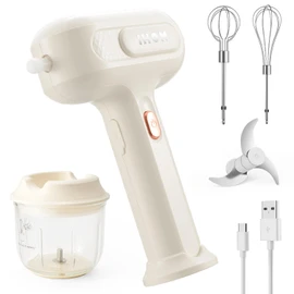 3-in-1 Hand Mixer, hand mixer electric handheld with Garlic Chopper to Cutting Onions, Peppers, 3-Speed Self-Control Electric Mixer with Type-C Charging Cable for Whipping or Mixing Eggs, Cream