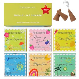 Folkulture Incense Cones Scented, Set of 6 Cone Incense or Inscents-Cones - Sea Breeze, Rosemary Patchouli, Coconut Cove, Lemon Verbena, Roseplum, Cranberry Cone Incense Scents (Smells Like Summer)