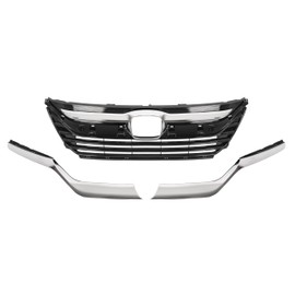 HECASA Front Grille+Headlight Eyelid Molding Compatible with 2018-2021 Honda Odyssey Grill Set Assembly Chrome Silvery+Black