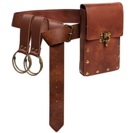 Ren Faire Costume Sets Medieval Belt Pouch Casual Fanny Pack Phone Holder Steampunk Festival Cosplay Accessory Waist Bag (1-Brown)