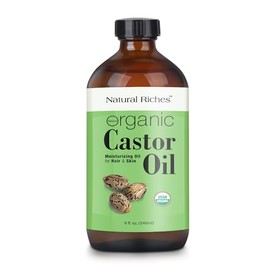 Natural Riches Aceite De Ricino Orgánico Frío Prensado Frío Botella Usda Certificado Para Piel Seca Caída Del Cabello Caspa Cabello Más Grueso - Hidrata Cura Piel Cuero Cabelludo Pestañas Más Gruesas