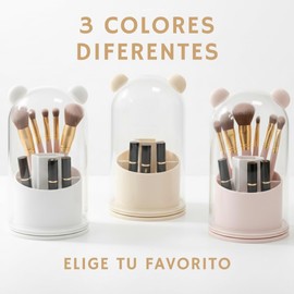 Organizador de Brochas con Diseño de Gatito, Porta Maquillaje Multisusos para Cosméticos, Lápices y Accesorios (Blanco)