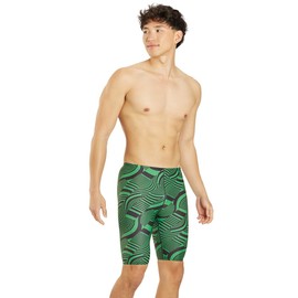 iSwim Men's Lite Swimsuit Jammer, UPF 50+ Sun Protection, Durable Polyester Spandex, Adjustable Drawstring Waist, Ideal for Competitive Swimming, Swirl - Green 36