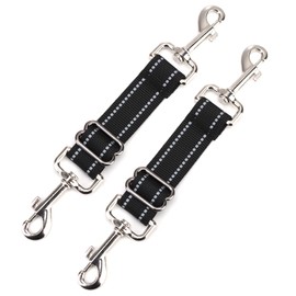 Dog Collar Clip, 2PCS Adjustable Retractable Dog Lead Clips Dog Collar Connector, Collar to Harness Safety Link with Double Ended Backup Clasp Clip for Pets Cats Dog Puppy (Black+Black)