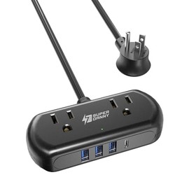SUPERDANNY Regleta Multicontacto para Viajes, 6 En 1 Multicontactos con Enchufe Plano, 2 Salidas y 4 Puertos USB (2 USB-C), Salida Amplia Espaciada, I