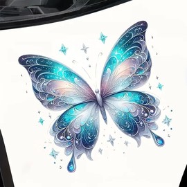 Blue Glittering Butterfly PVC Vinyl Car Decals Stickers Waterproof Self-Adhesive Decals for Cars, Laptops, Trucks, Motorcycles Wall Window Luggage Scratch Cover Door Decor Sticker