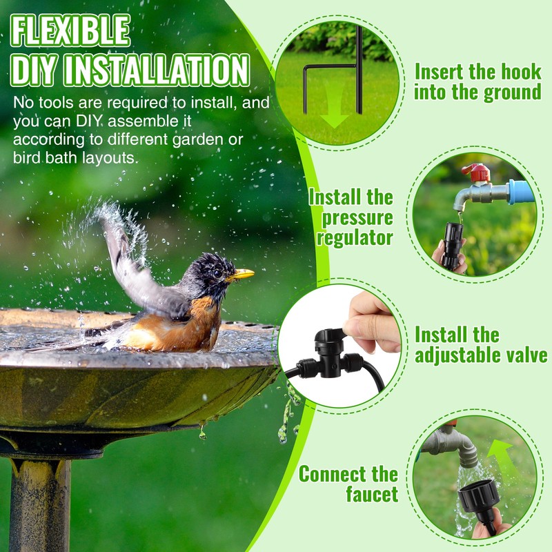 Saillong 36Ft Bird Bath Dripper Kit, Adjustable Outdoor Drip Irrigation