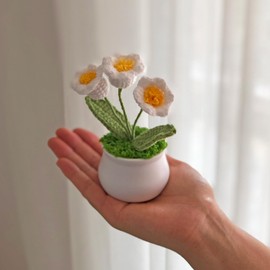 Joekaran Crochet Flowers Cute Little Potted Flower, Gift for Birthday, Teacher’s Day, Graduation, Anniversary, Christmas, Decor for Car Dashboard,Home Office Decoration (White Lily of The Valley)