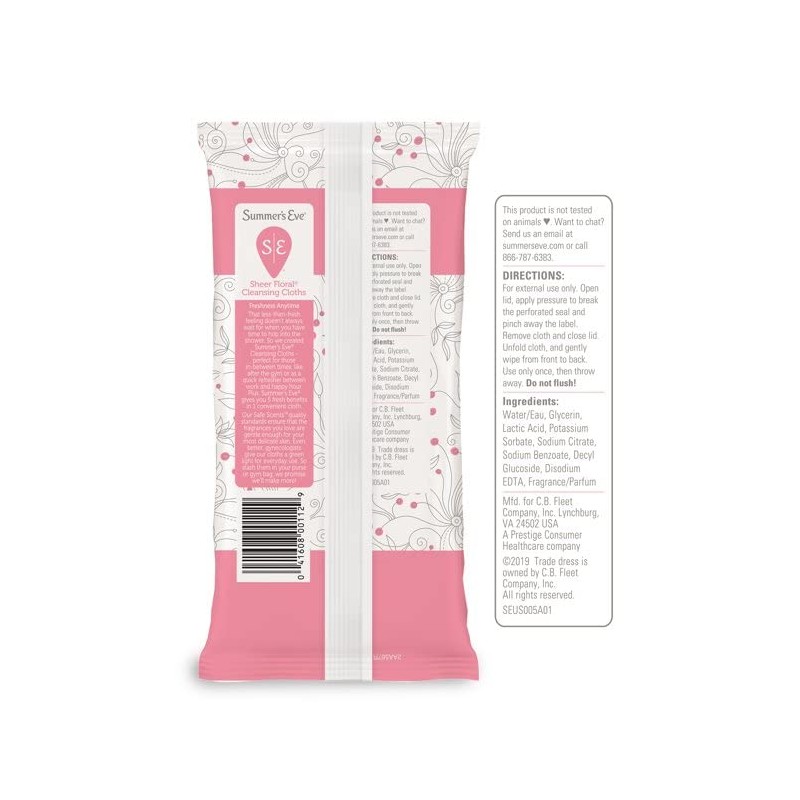 Summer's Eve Cleansing Cloths for Sensitive Skin, Sheer Floral, 32