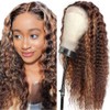 AiPliantfis Curly Wave Human Hair Wig Brown Echthaar Perücke Damen